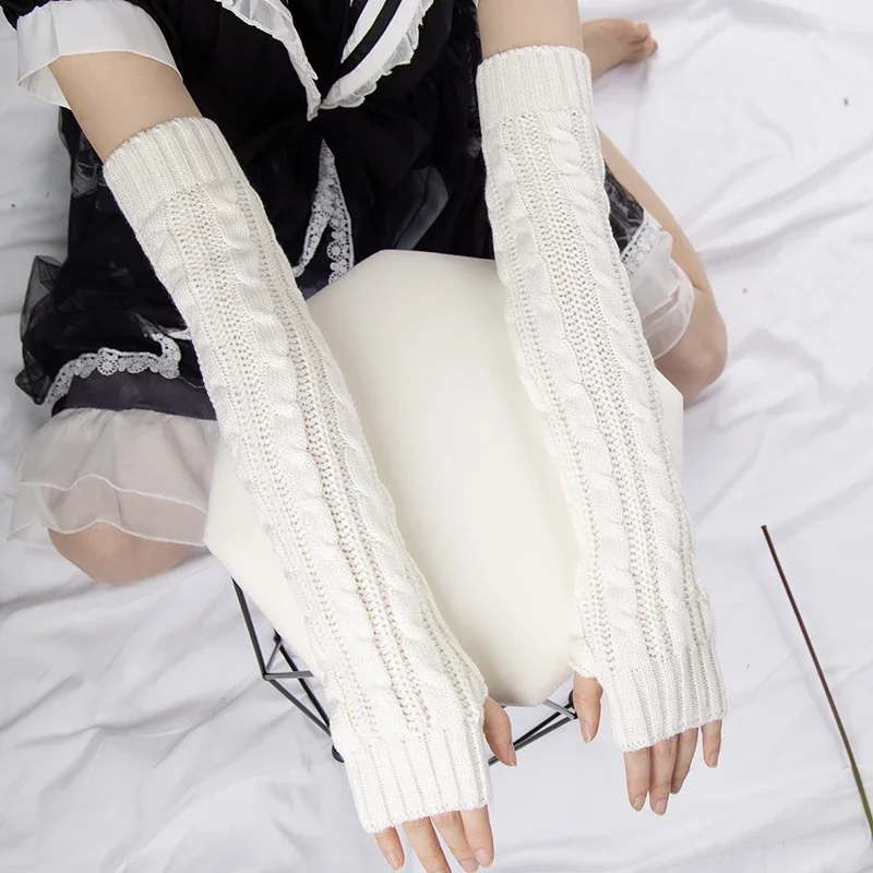 

Women's Winter Mitten Knitted Arm Warmers Long Fingerless Gloves Wrist Elbow Oversleeves Soft Girls Clothes Punk Gothic Gloves