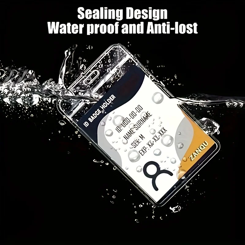 1Set/10Sets Vertical Id Card Name Tag Lanyard Waterproof Re-Sealable Zipper, Vertical Id Card with Black Lanyard image 4