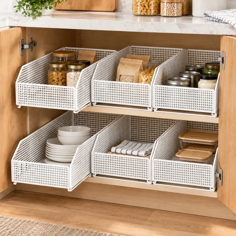 Slim Pull-Out Basket for Drawers and Cabinets, Deep Storage Organizer
