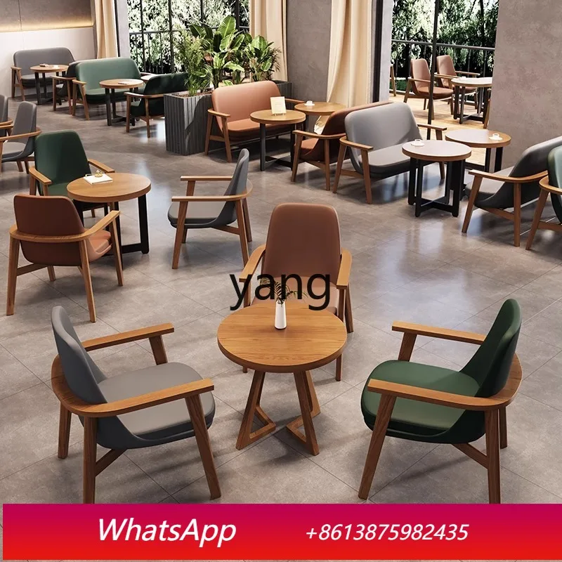 

LTT Cafe Double Seating Sofa Soft Pack Leisure Commercial Dining Solid Wood Table and Chair Set