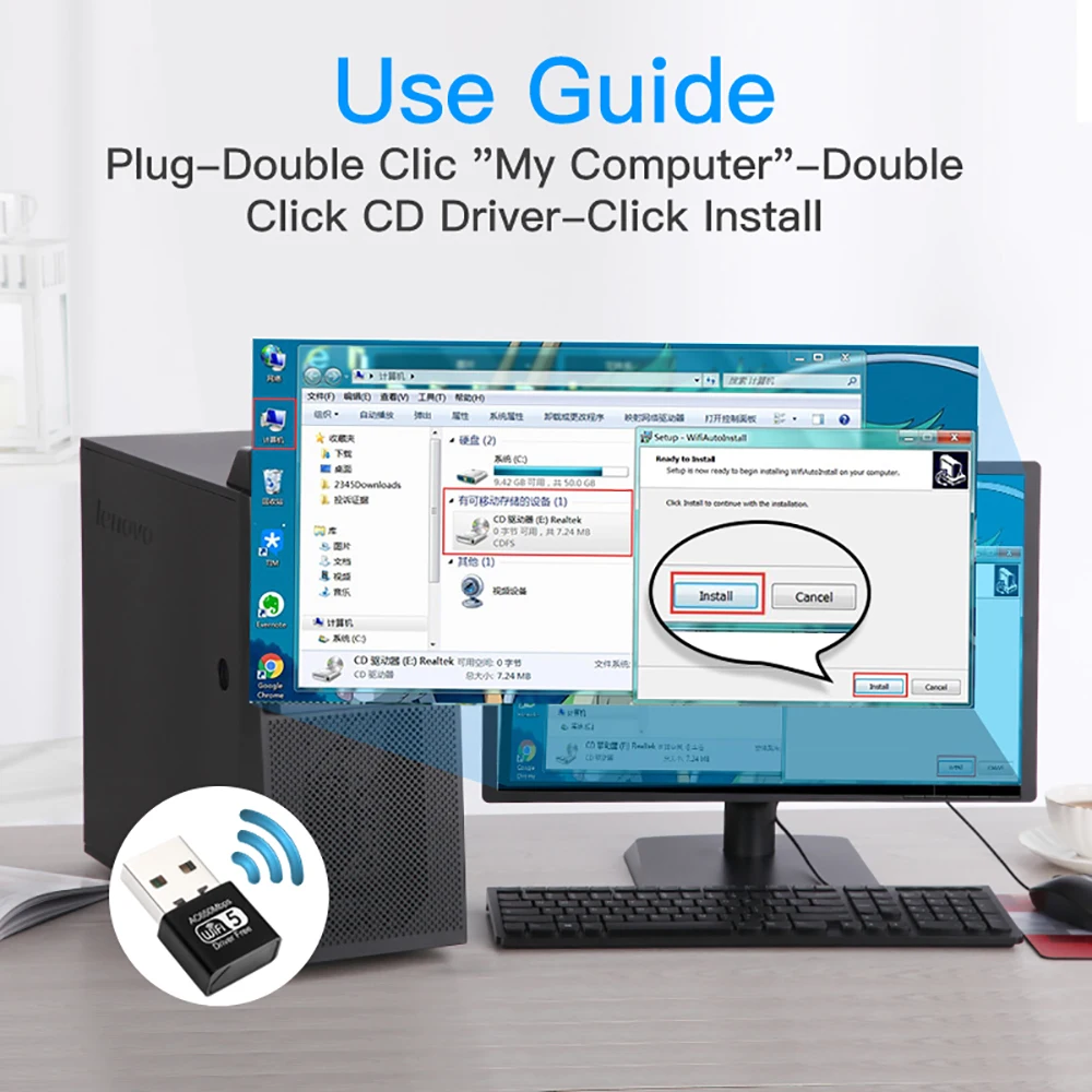 650Mbps USB Wifi Adapter Wireless Ethernet Network Card Dual Band 2.4G 5Ghz WiFi Lan Adaptador USB 2.0 Dongle For PC Driver Free