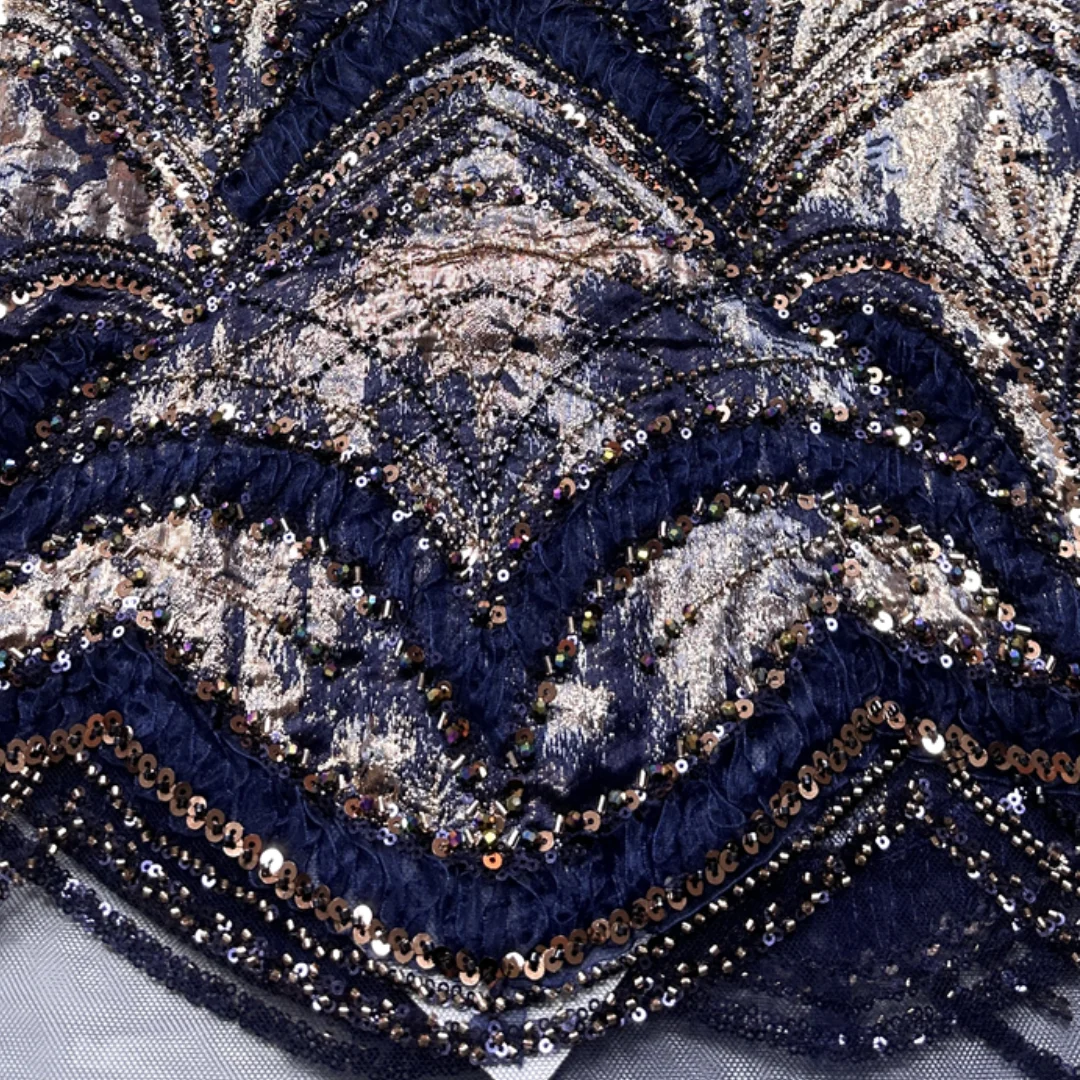 Newest French Mesh Lace Fabric 5 Yards High Quality Sequins Beaded Embroidery Floral Design For Sewing Wedding Party Dress