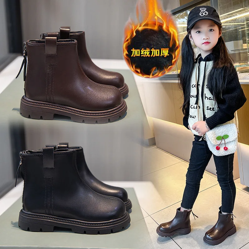 Winter Girls Boots Ground Snow 2025 New British Style Child Suede Boots Casual Girls Slip Fashion Versatile Autumn Short Boots