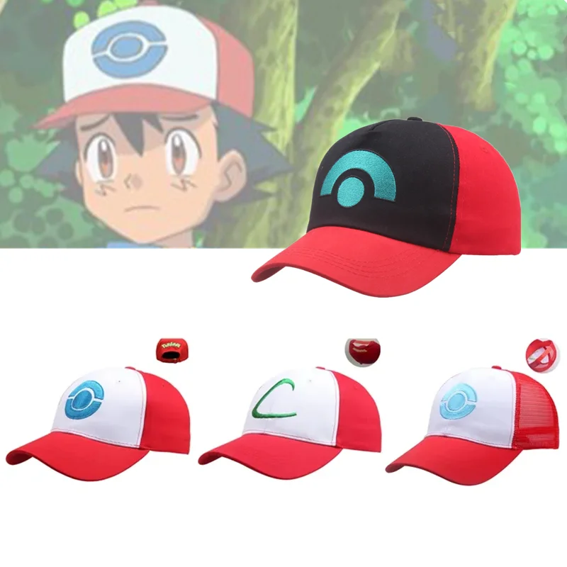 Anime Splicing Sun Hat Ash Ketchum Cosplay Unisex Embroidery Baseball Cap Pocket Snapback Adjustable Hats Prop