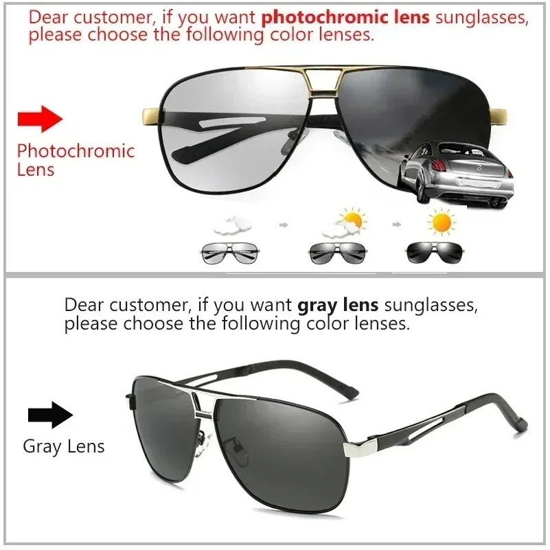 1PC Top Aluminum Magnesium Square Polarized Photochromic Sunglasses Men Sun Glasses Safety Driving