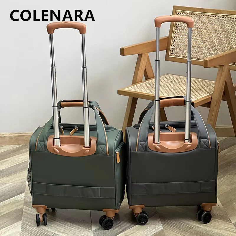 COLENARA Women's Suitcase Oxford Cloth Boarding Box 16 Inch Small Trolley Case Cart Style Travel Bag Men's Rolling Luggage