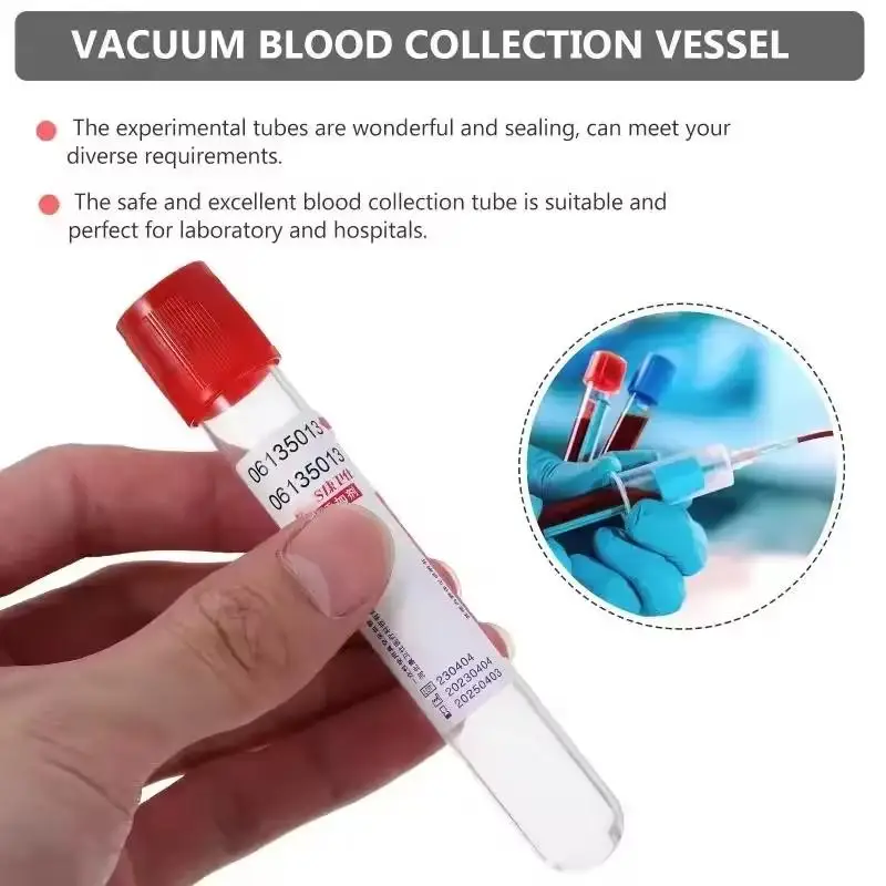 50pcs/100pcs Disposable Vacuum Blood Collection Tube Plain Without Additive Red Cap CGF PRF Laboratory Consumables