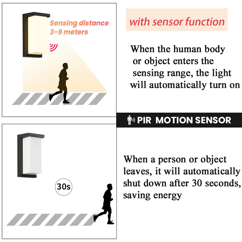 محس حركة وحدة إضاءة LED جداريّة ضوء المصباح LED في الهواء الطلق مقاوم للماء IP55 الجدار ضوء الشرفة مصابيح حديقة غرفة المعيشة درج الشارع #3