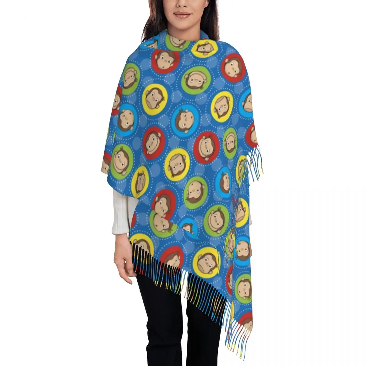 

Персонализированный печатный мультфильм «Людовитый Джордж», забавный ТВ-обезьяна, аниме-шарф для женщин и мужчин, зима-осень, теплые шарфы, шаль, накидка