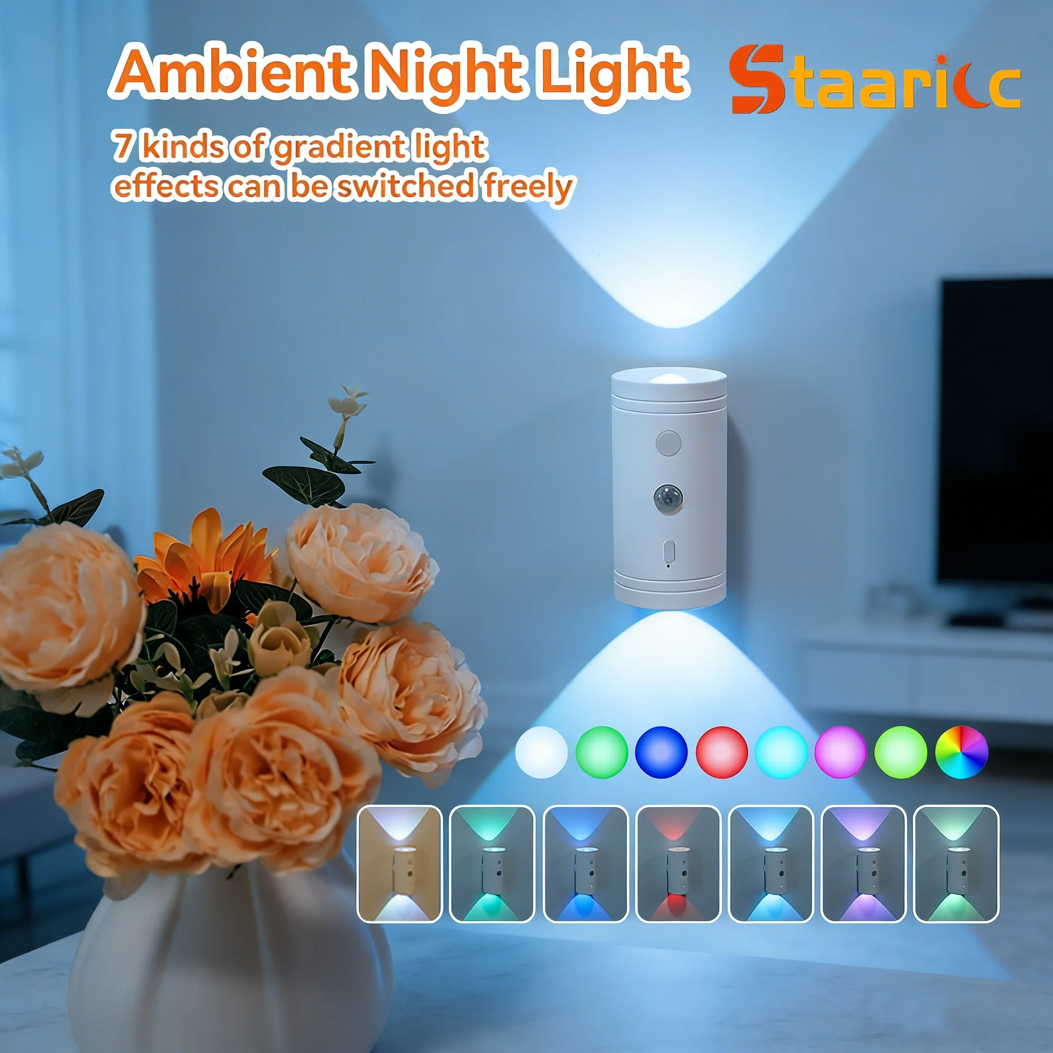 

Colorful Gradient Ambient Night Light Smart Human Body Induction Magnetic Charging Magic Color Wall Lamp Home Decor Light