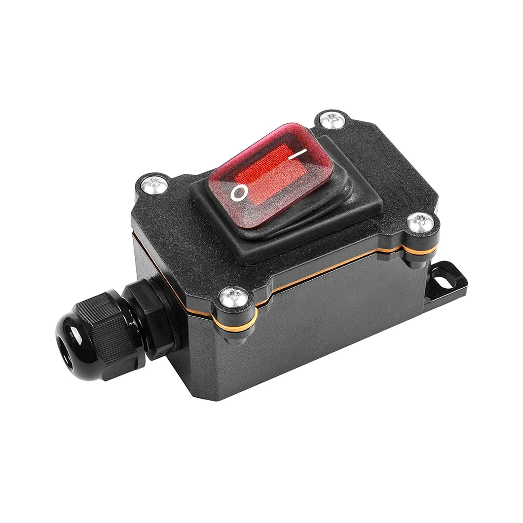 Single Port Outlet Waterproof Rocker Switch Box ON-OFF DPST AC/DC 15A250C/30A250V Toggle Switch Red Light Inline Cord Switch