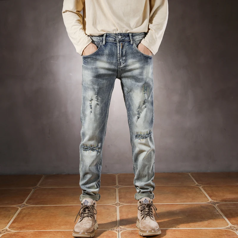 

Новые мужские рваные джинсы Рваные элегантные мотоциклетные мужские джинсы Хип-хоп уличная одежда мужская