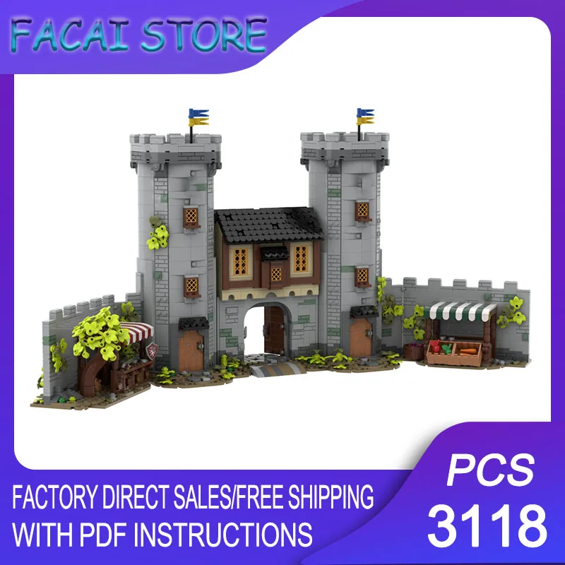 

Medieval Castle Model Moc Building Bricks Modular Medieval City Gate Model Technology Blocks Christmas DIY Toy Construction Gift