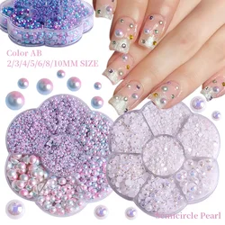 Mermaid Pearl Beads Nail Mixed Size Flatback AB Half Round Pearls 2-10mm for Nail Art Supplies Decoration and DIY Crafts Design