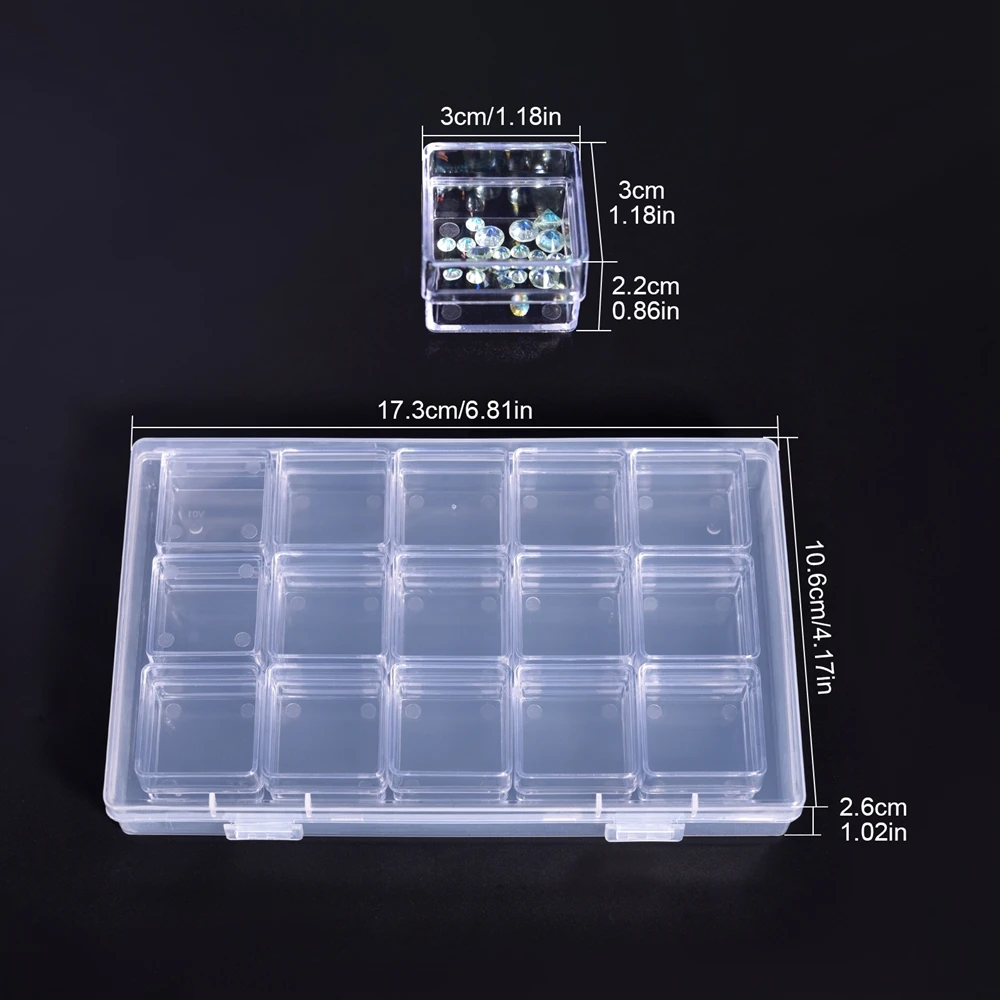 15/28Grids Storage Box For Nail Accessories Clear Acrylic Empty Organizer Container Rhinestone Decor Box Nail Parts Box