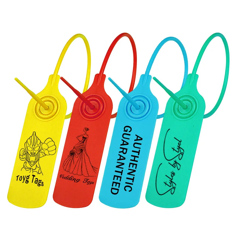 100 Stück personalisierte Kunststoff-Sicherheitssiegel mit individuellem Produktlogo, Markenetiketten und Anhängern für Kleidung, Schuhe, Taschen und Geschäfte, 300 mm/11,8 Zoll – Detail 6