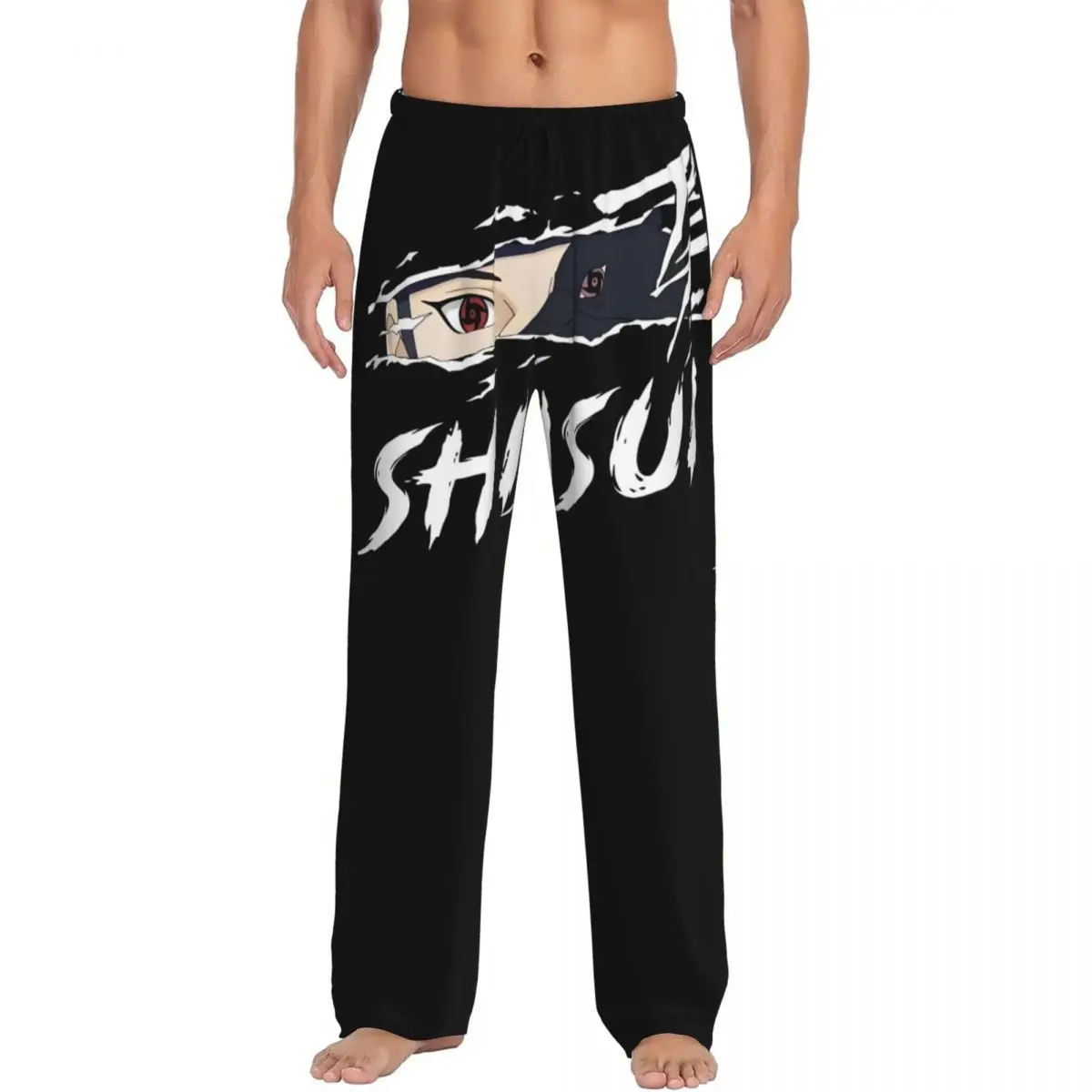 Pantalon de pyjama personnalisé Uchiha Sasuke, vêtements de nuit pour hommes, ceinture élastique n-narutoes, bas de salon de sommeil avec poches