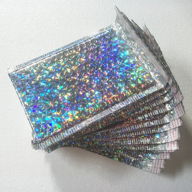 

10PCS Holographic Metallic Bubble Mailer Glamour Colorful Silver Shades Foil Cushion Wedding bags Padded Shipping Envelopes