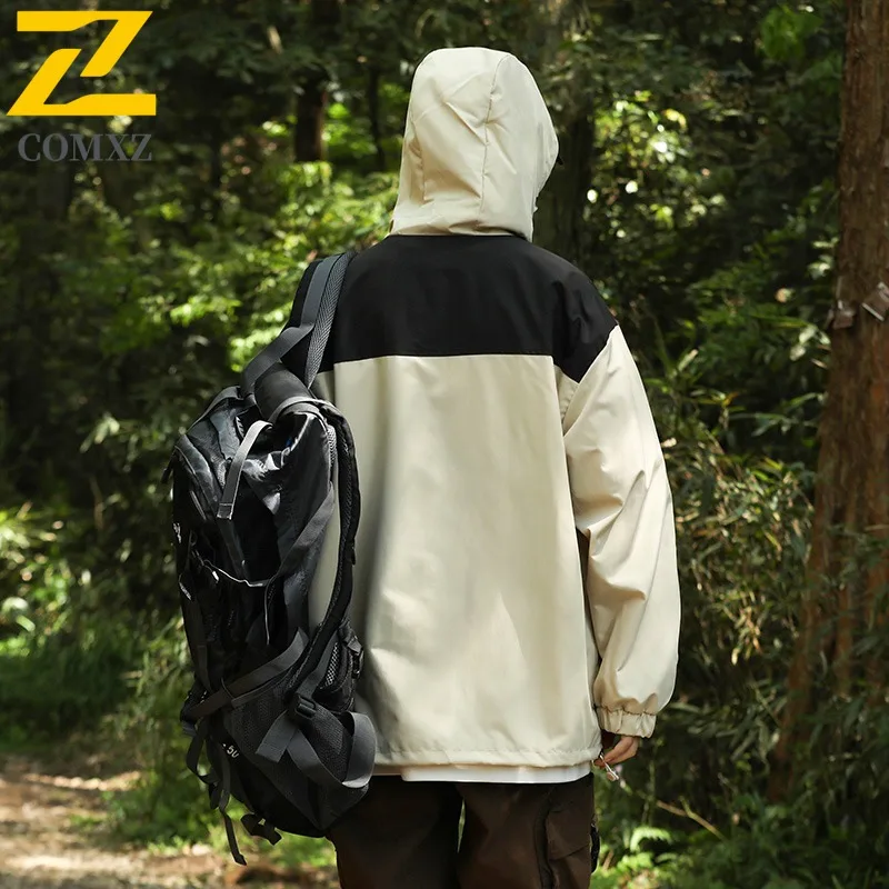 COMXZ Autumn Trend Loose Handsome Casual Jacket Menswear Spring Autumn Style Men Coat Detachable Hood Lightweight Windbreaker