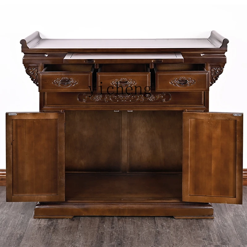 ZZ Red Walnut Lotus Pull Cabinet Altar Incense Burner Table Middle Hall Guanyin Worship Table
