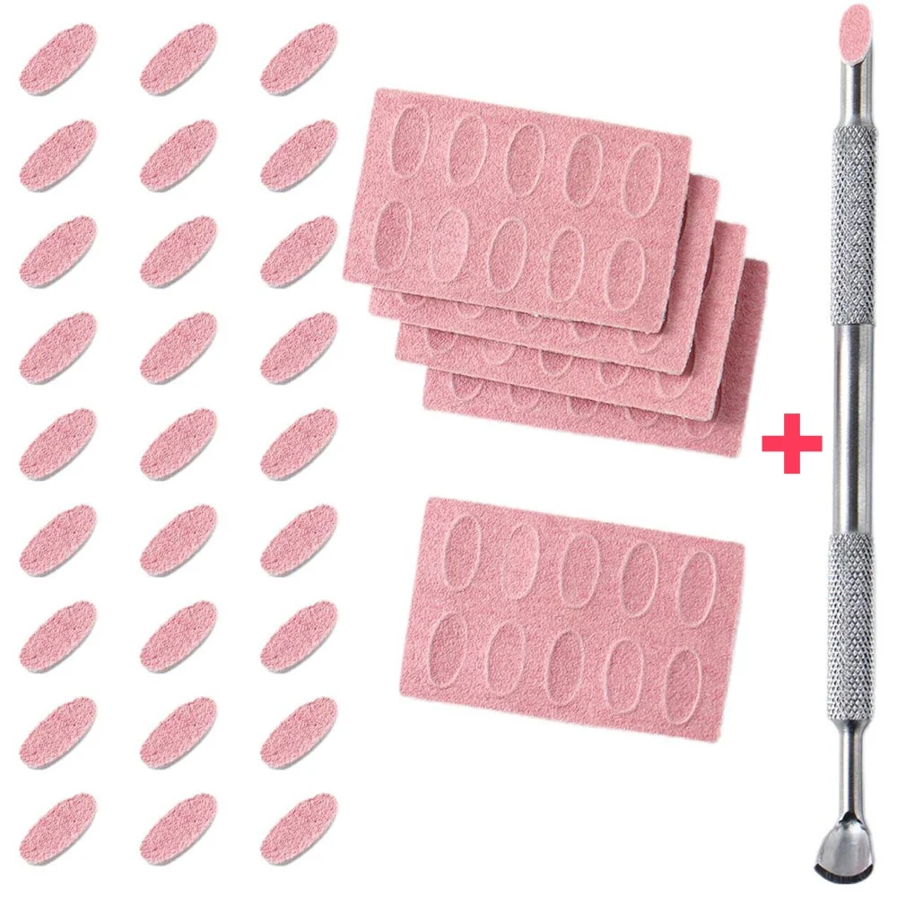 50Pcs 180Grit Sanding Slice+1Pc Nail Cuticle Pusher Set Self-Adhesive Pre Polishing Sandpaper Nails Files Manicure Pedicure Tool