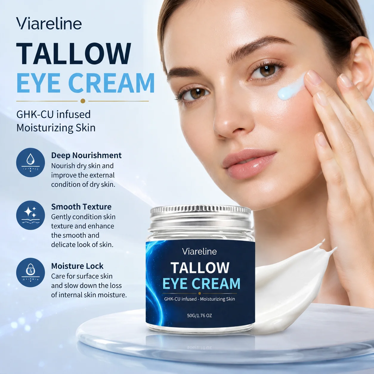 Viareline Tallow Eye Cream Deep Nourishment Smooth Skin Texture Dry Skin Care Daily Facial Skin Care Facial Eye Care Cream 50g