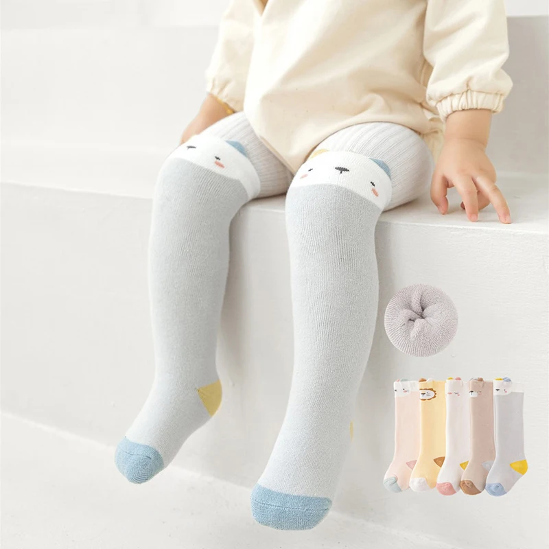 

Winter Kids Plush Stockings Thick Fleece Toddler Long Sock Warm Anti-Cold Terry Socks 0-3Year Newborn Footwear Cute Cartoon Sock