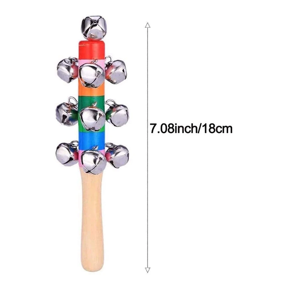 5 Pack Hand Jingle Bells Hand Bells Wooden Handle Bell Musical Instrument Toy Bell