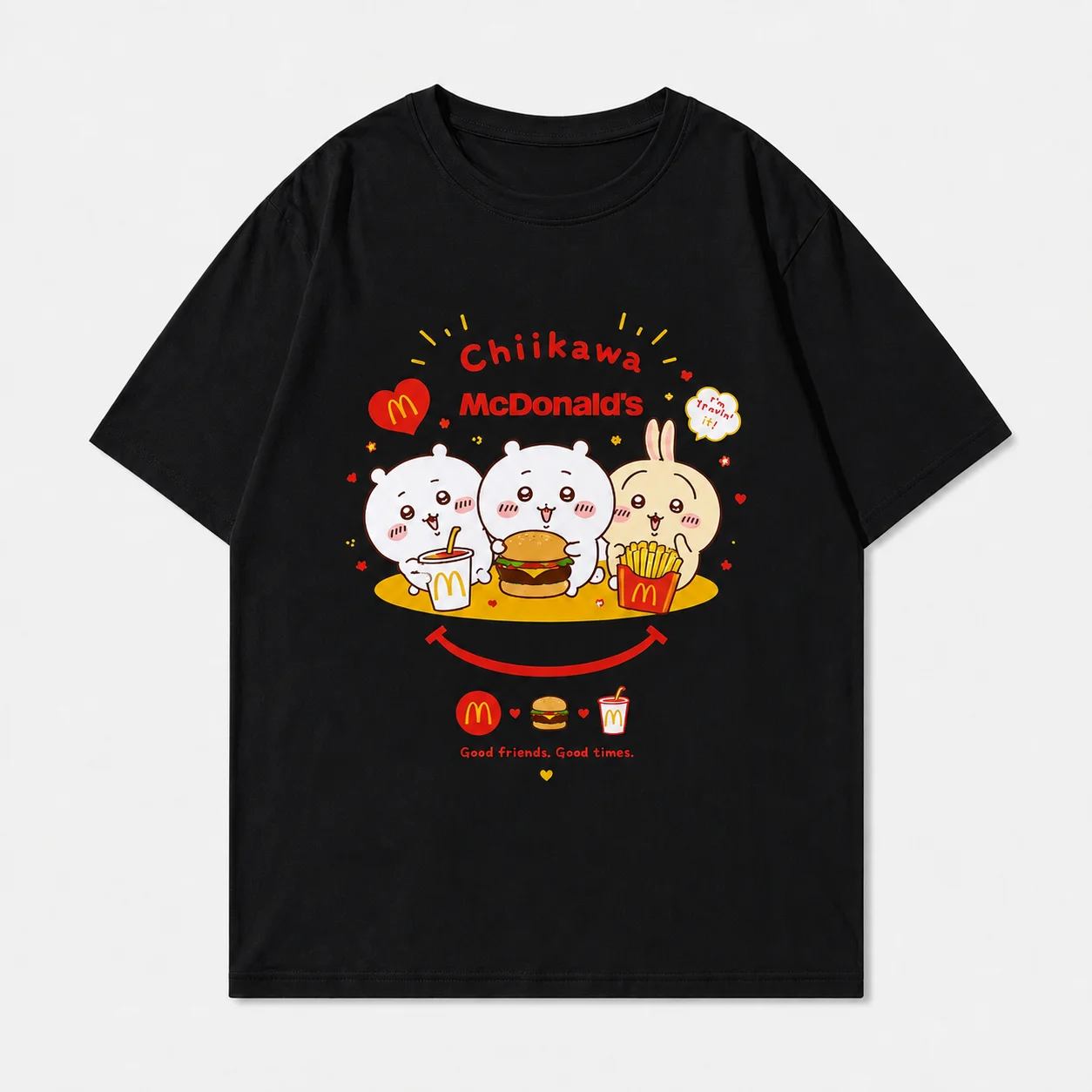 Übergroße weiße Oberteile für Männer und Frauen Chiikawa Group Grafik-T-Shirt Niedliches japanisches Maskottchen-Design Locker geschnittene Sommer-Streetwear Anime – Detail 5