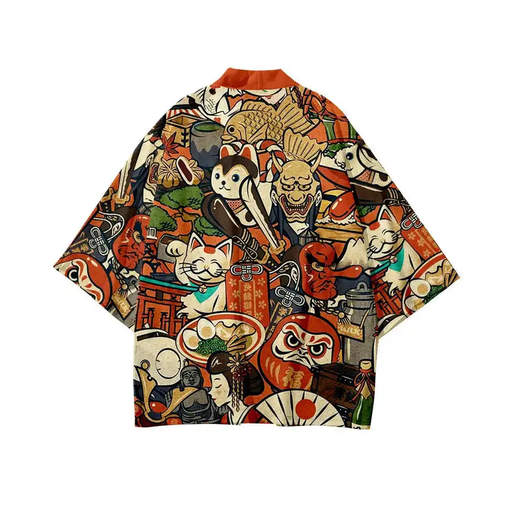 Crane Birds Print Haori Estilo étnico Serie de flores Capa tipo kimono Cárdigan suelto de siete mangas Camisa con estampado digital 3D