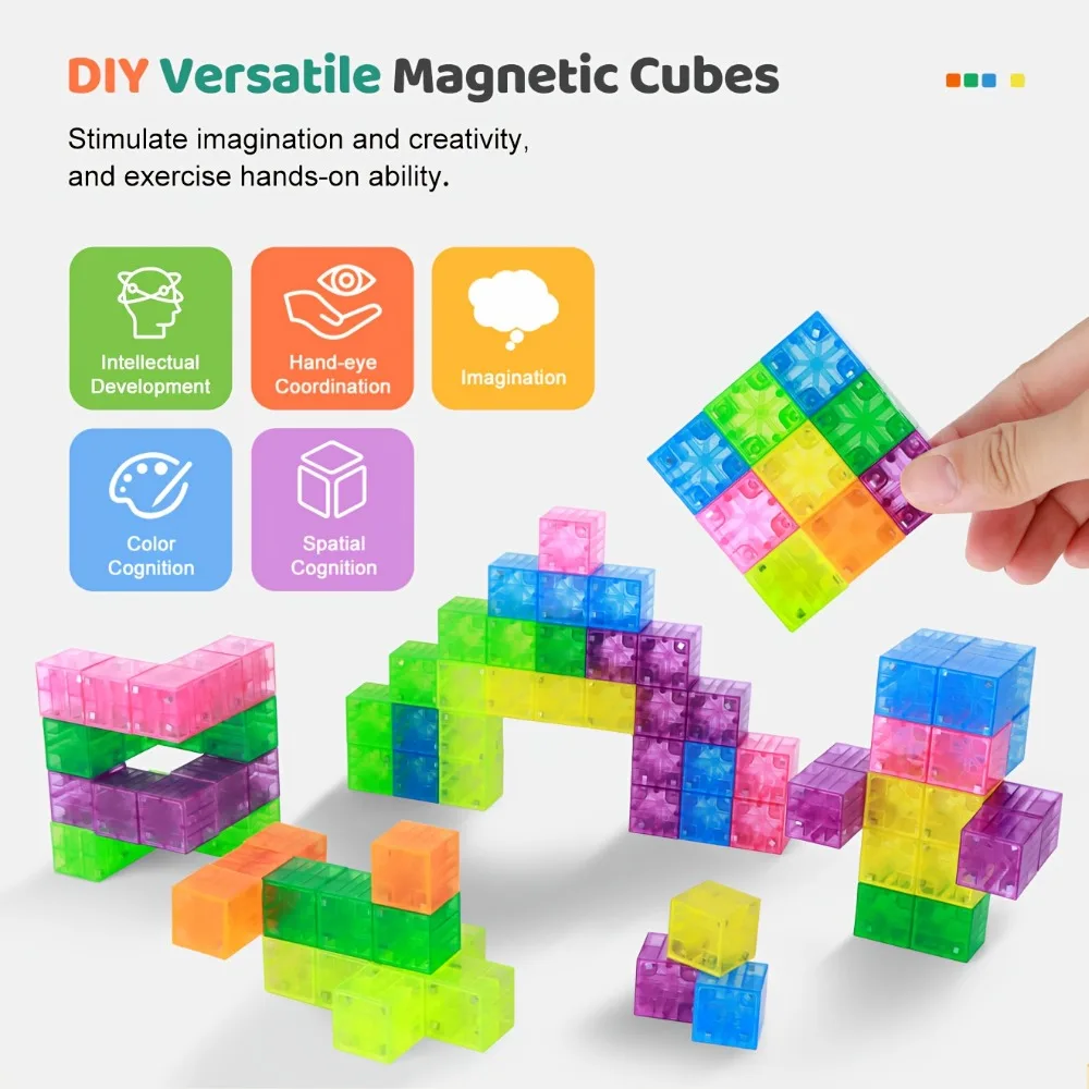 Colorful Magnetic Building Blocks Toy Transparent Magnetic Cubes Construction Preschool STEM Educational Sensory Kids Toys Gift