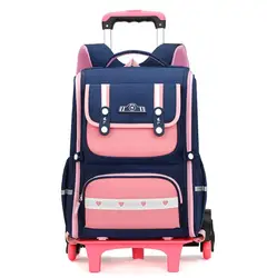 Primary School wheeled Backpack for girls School Trolley luggage  bag with wheels kids School Rolling backpack  Schoolbag wheels