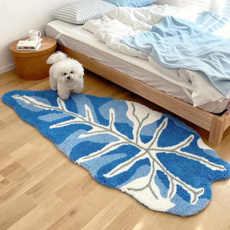 

Thickened Tufted Leaf Bedside Rug Cream Style Soft Fluffy Non Slip Machine Washable Floor Carpet for Bedroom Living Room Home