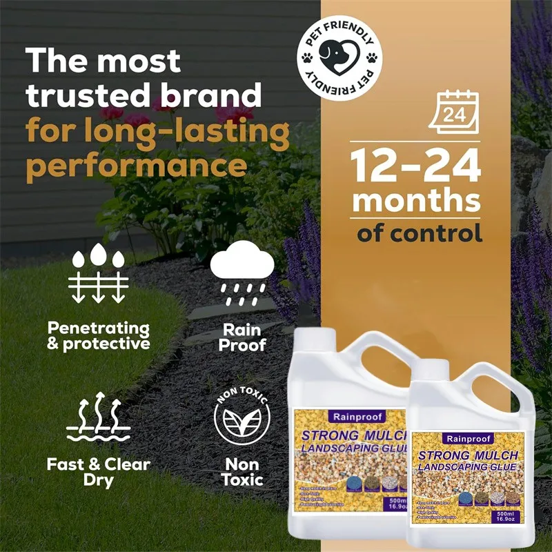 

500/1000ML Mulch& Rock Glue & Gravel Binder Long-Lasting Mulch Glue for Landscaping Pea,Strong Stabilizer & Stone Glue Adhesive