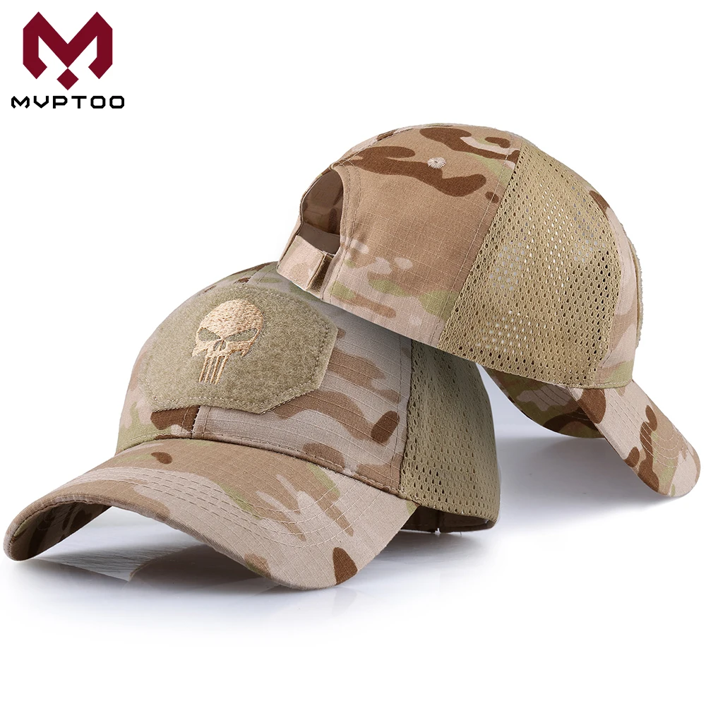 Bonés de beisebol tático crânio camuflagem respirável chapéu de caminhoneiro combate paintball boné ajustável verão chapéus de sol snapback masculino