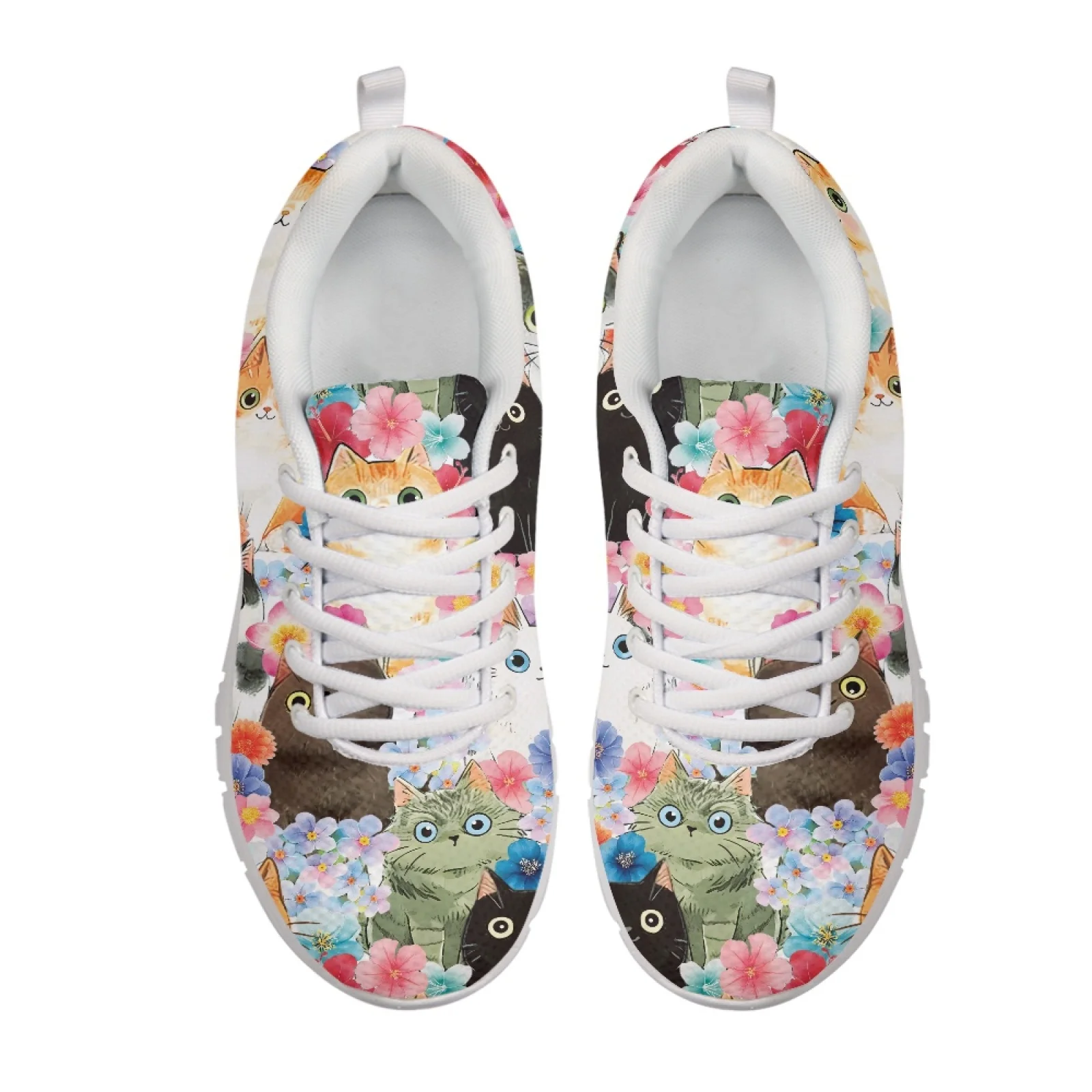 Coloranimal Breathable Lace Up Work Shoes for Men Mesh Trainers for Walking Cats Floral