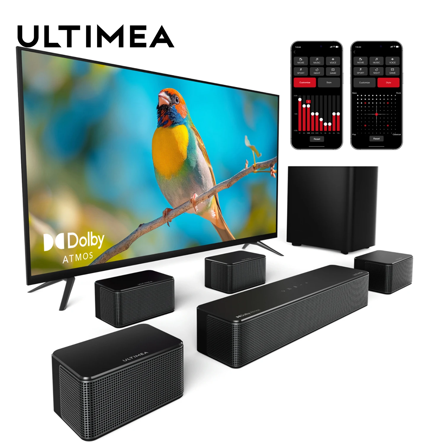 

ULTIMEA 460W 7.1ch Soundbar with Dolby Atmos&APP Control, Home Theater Surround Bluetooth Speakers with Wireless Subwoofer