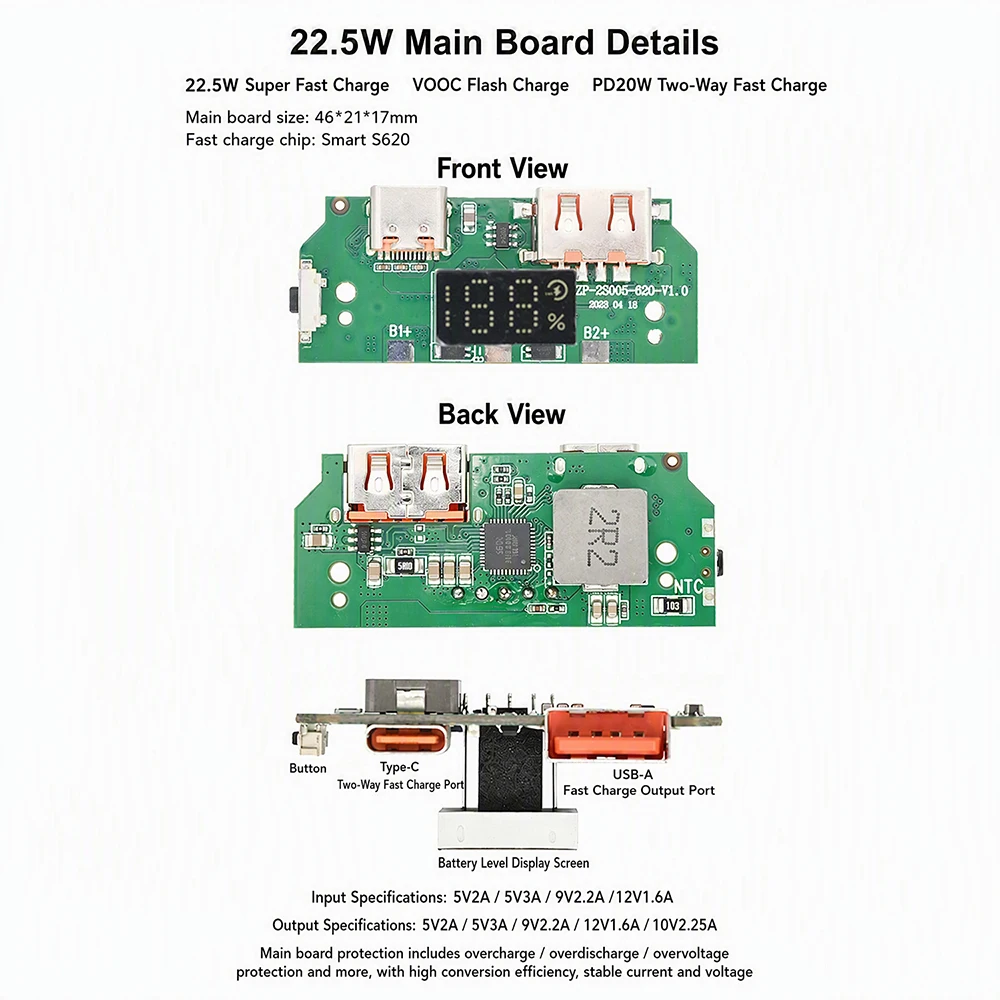 22,5W Schnelllade-Powerbank, lötfreies DIY-Gehäuse, leeres Powerbank-Gehäuse für 2 Stück 21700 Batterien, abnehmbare Box – Detail 5