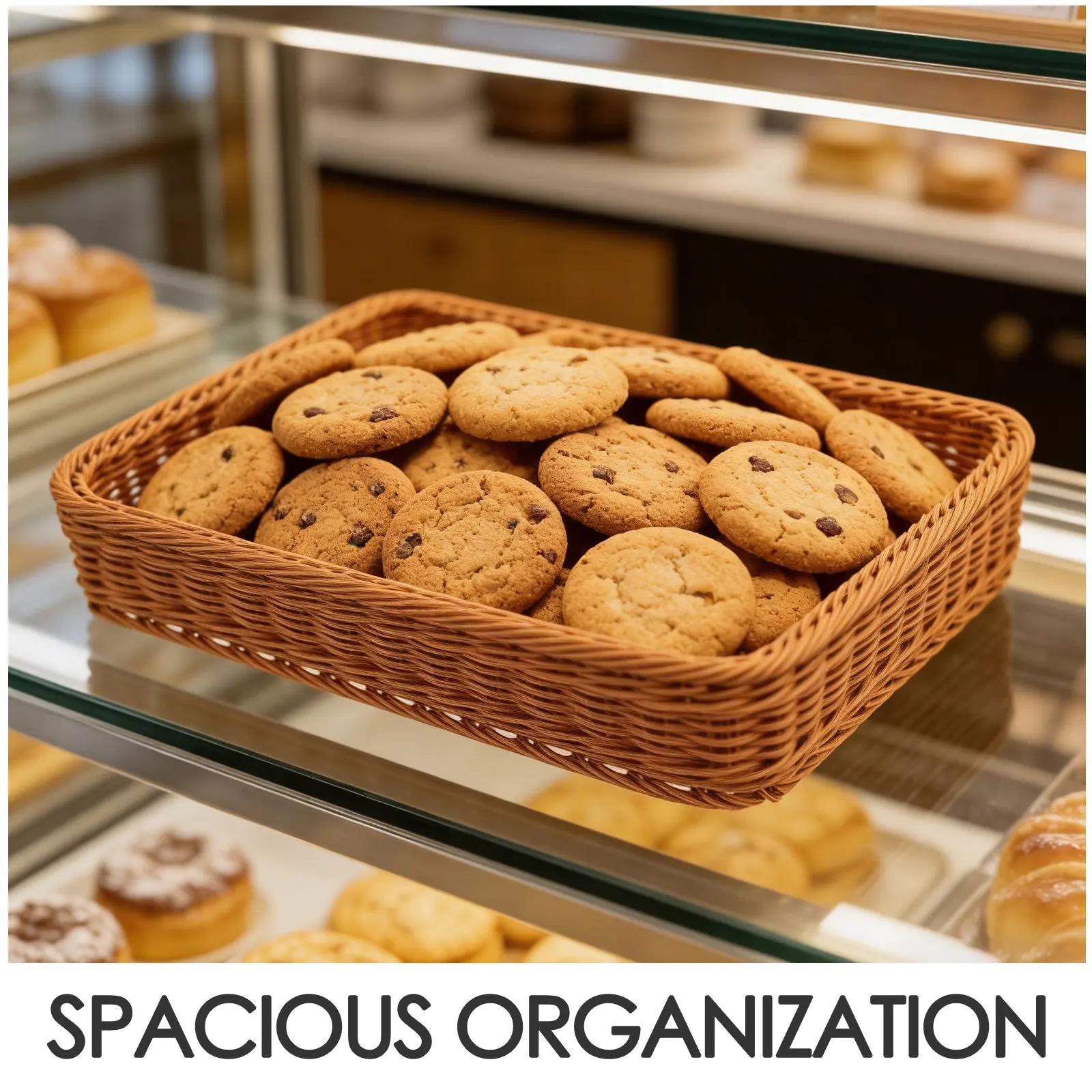 

Прямоугольная корзина для хлеба из искусственного ротанга, пластиковый плетеный поднос для фруктов 40x30 см, с наклонным отверстием, органайзер для закусок, для кухни