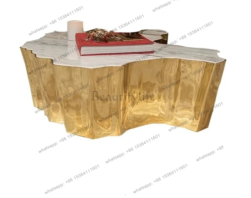 LXSimple modern stainless steel special-shaped coffee table designer creative metal light luxury tree root coffee table