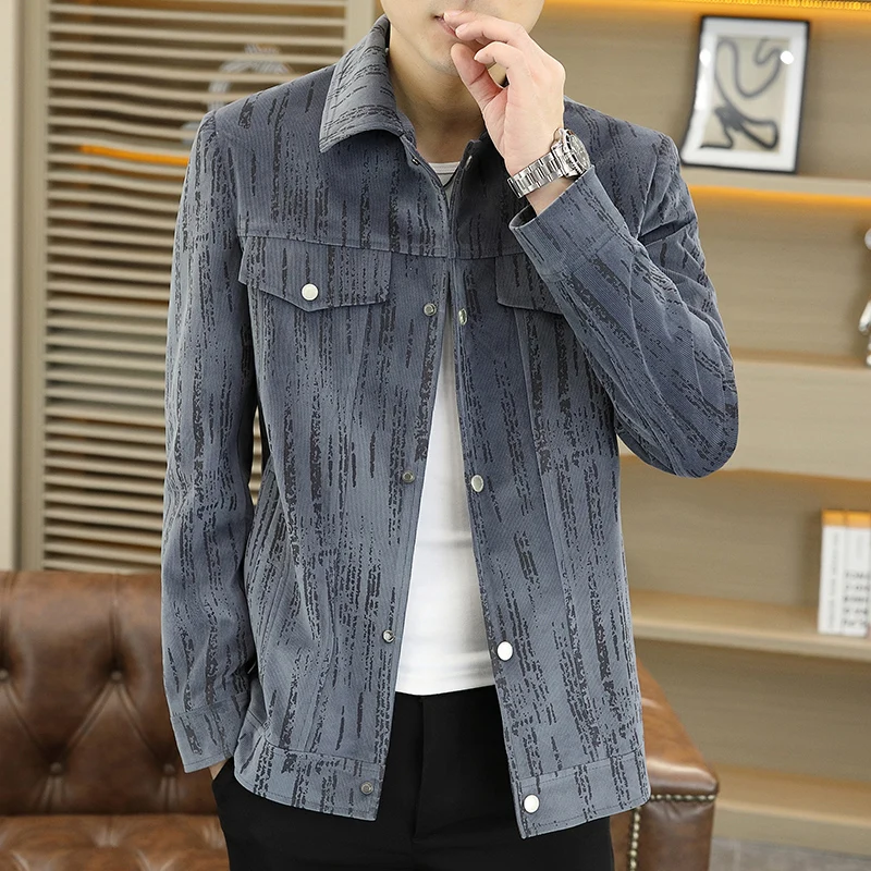 

2024 Autumn Coat High Quality Fashion Handsome Men Fashion Casual Fashion Loose Coat Clothes Wear Top Vertical Bar Men Jacket