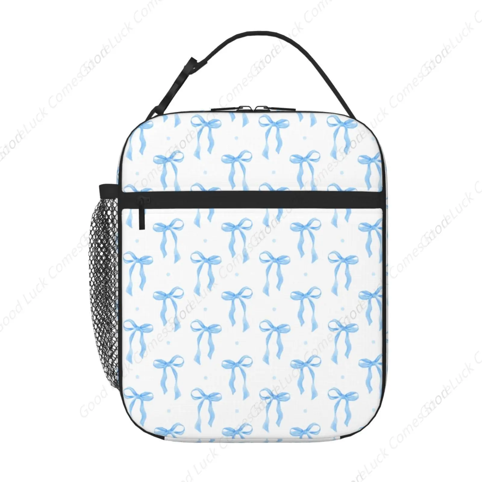 Blue Bow Insulated Lunch Bag,Kids Lunch Box For Girls Boys Teen,Kid Lunch Box Containers Cooler Bag With Front Pocket For Women