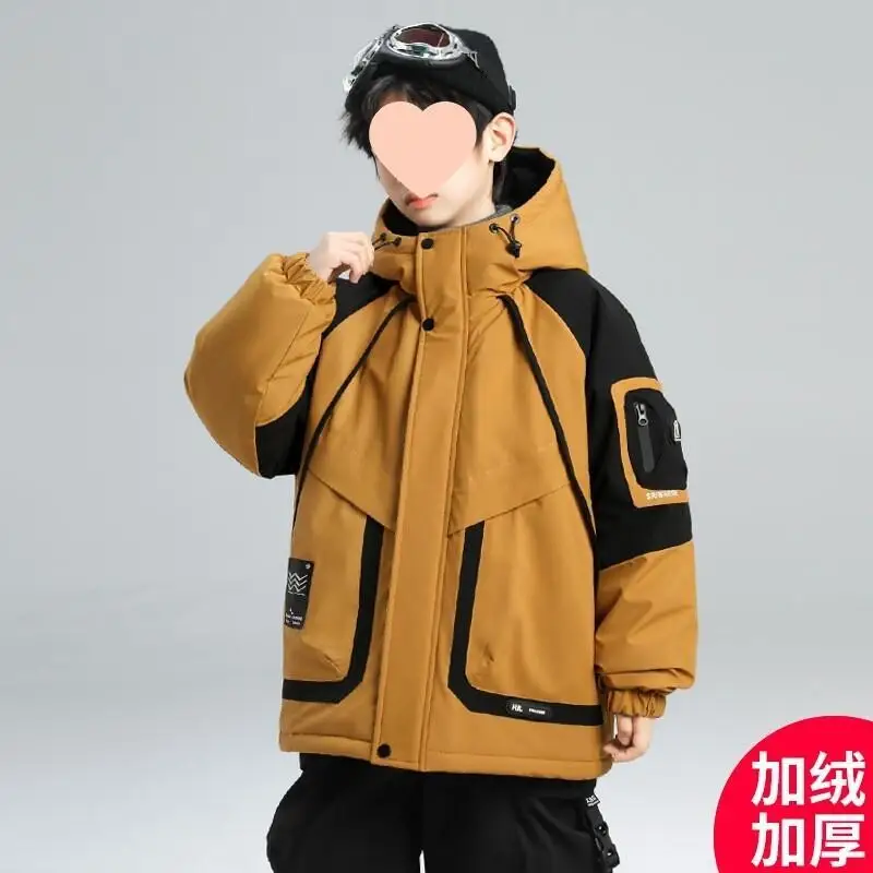 

Kawaii модная студенческая осенне-зимняя парка для мальчиков на флисовой подкладке с героями мультфильмов, куртка на хлопковой подкладке, новая повседневная детская одежда