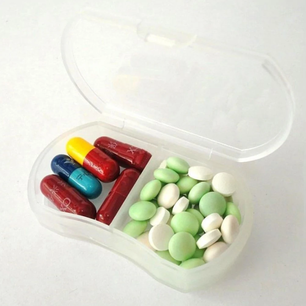 

Portable Pill Box 2 Grids Mini Containers Medicine Storage Organizer Case Travel Use Durable Plastic Compact Lightweight
