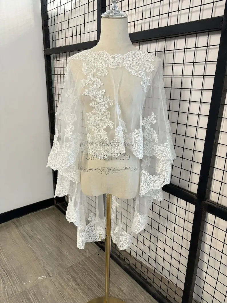 Embroidered Cape Soft Tulle Bridal Cover Up Lace Wrap Wedding Cape Customize Length And Style / Accept Bulk Orders