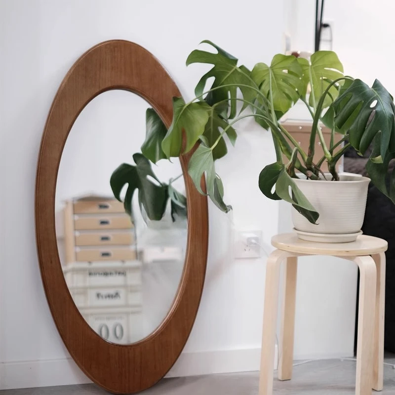 Medieval style high definition mirror bedroom living room wall-mounted oval floor fitting mirror