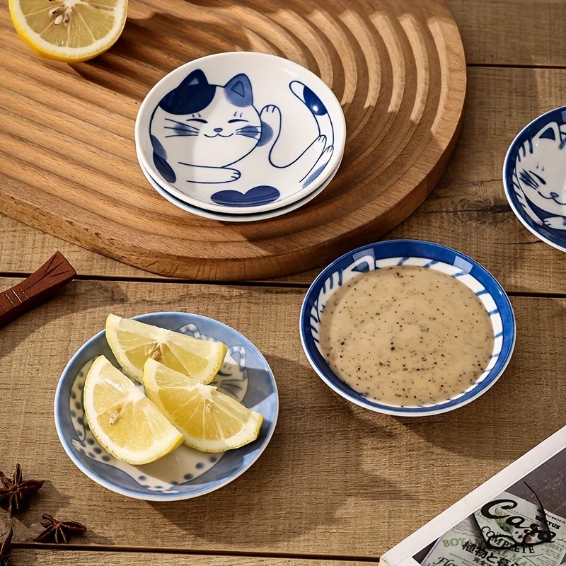 4pcs Japanese Ceramic Dessert Plates, Sauce Dishes, Creative Cute Cartoon Lucky Cat Pattern Fruit Sushi Plates, For  Kitchen Res