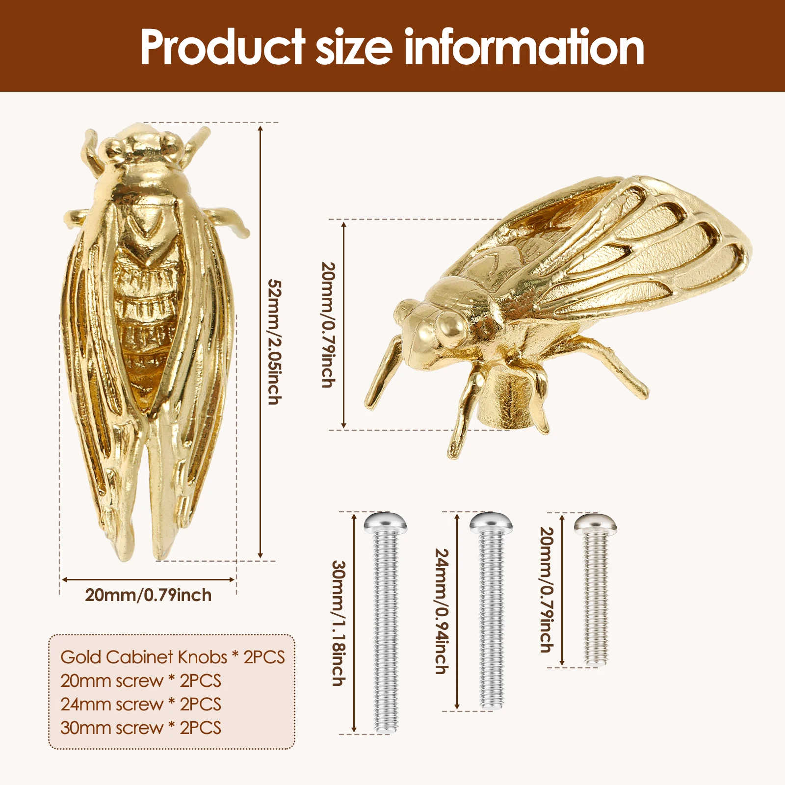 2/4/6 Pcs Creative Cicada Shape Drawer Knob with Screws Brass Cupboard Dresser Door Pull Handle Rust Proof & Corrosion-resistant