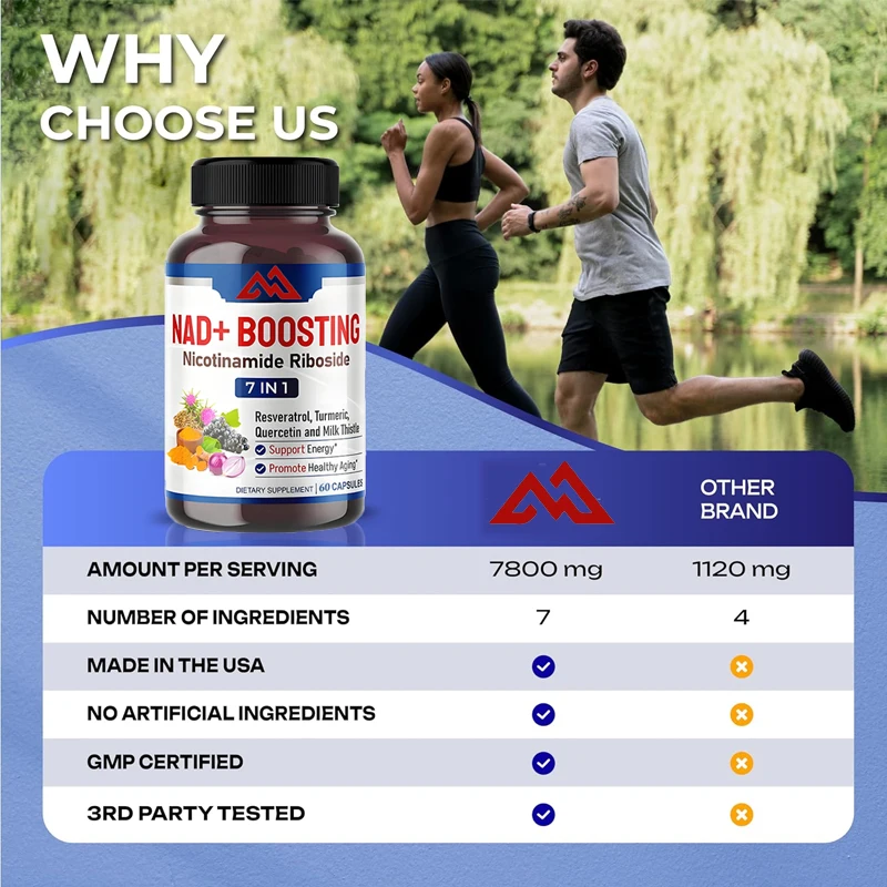 NAD+Nicotinamide Nucleoside NR, Trans Resveratrol Quercetin Support Cellular Energy Health Aging 60 Capsules