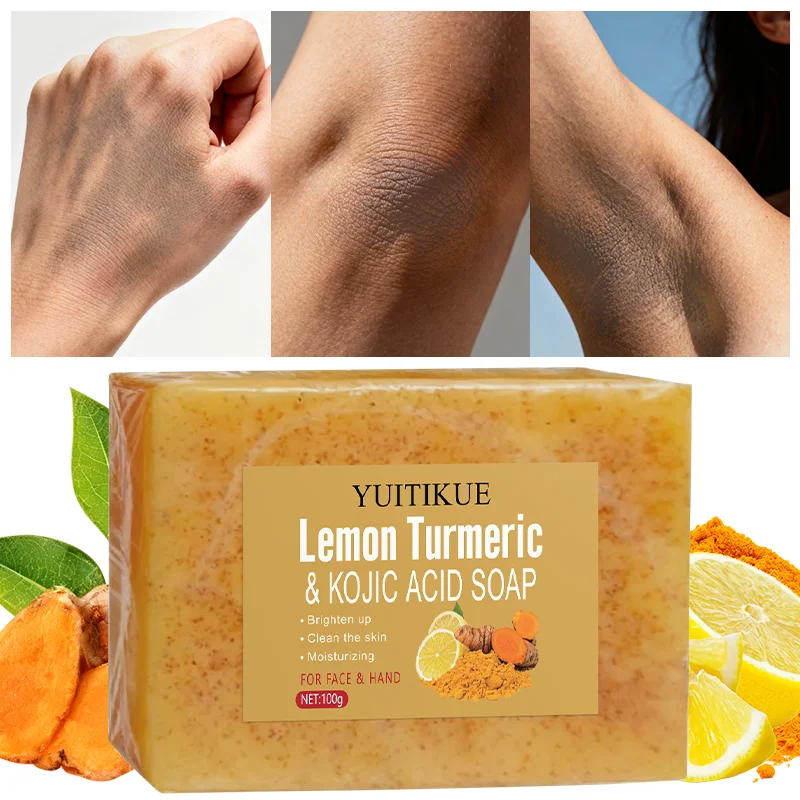 

YUITIKUE Lemon Turmeric Exfoliating Soap Brightens Skin Moisturizes for Face And Hand Deep Cleanse Natural Skincare Bar